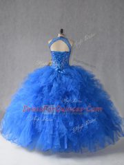 Fashionable Royal Blue Sleeveless Beading and Ruffles Floor Length Quinceanera Gown