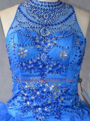 Fashionable Royal Blue Sleeveless Beading and Ruffles Floor Length Quinceanera Gown