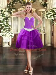 Beauteous Sweetheart Sleeveless Tulle Evening Dress Appliques and Ruffled Layers Lace Up