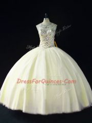 Edgy Light Yellow Quinceanera Dresses Sweet 16 and Quinceanera with Beading Scoop Sleeveless Lace Up