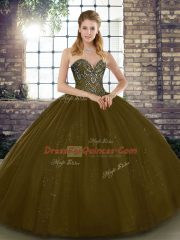 Deluxe Brown Ball Gowns Beading 15 Quinceanera Dress Lace Up Tulle Sleeveless Floor Length