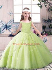Yellow Green and Pink And White Ball Gowns Tulle Off The Shoulder Sleeveless Beading Floor Length Lace Up Child Pageant Dress