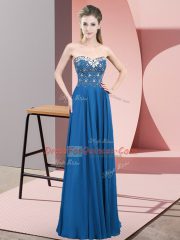 Luxurious Blue Zipper Prom Dress Beading Sleeveless Floor Length