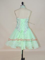 Apple Green Evening Dress Prom and Party with Beading Halter Top Sleeveless Lace Up