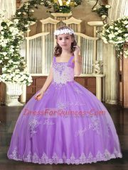 Lavender Straps Neckline Appliques Little Girls Pageant Gowns Sleeveless Lace Up