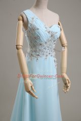 Graceful Baby Blue Chiffon Side Zipper Prom Gown Sleeveless Brush Train Beading