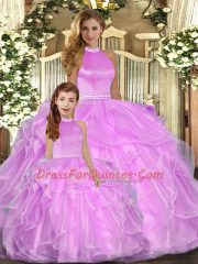 Hot Sale Lilac Quinceanera Dress Sweet 16 and Quinceanera with Beading and Ruffles Halter Top Sleeveless Backless