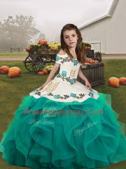 Attractive Teal Sleeveless Tulle Lace Up Glitz Pageant Dress for Party and Wedding Party