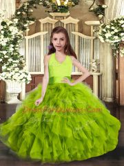 Beauteous Halter Top Sleeveless Lace Up Evening Gowns Green Tulle
