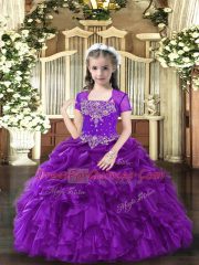 On Sale Straps Sleeveless Lace Up Child Pageant Dress Purple Organza