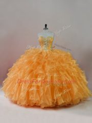 Orange Quince Ball Gowns Sweet 16 and Quinceanera with Beading and Ruffles Sweetheart Sleeveless Lace Up