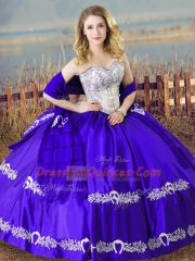 Inexpensive Floor Length Lace Up Sweet 16 Quinceanera Dress Blue for Sweet 16 and Quinceanera with Beading and Embroidery