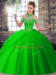 Sleeveless Brush Train Lace Up Beading and Pick Ups Quinceanera Dresses
