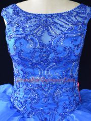 Lovely Royal Blue Sweet 16 Dresses Organza Brush Train Sleeveless Beading and Ruffles