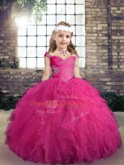 Sleeveless Lace Up Floor Length Beading and Ruffles Pageant Dress for Teens