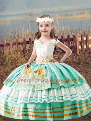 Discount Embroidery and Ruffled Layers Sweet 16 Dress Apple Green Lace Up Sleeveless Floor Length