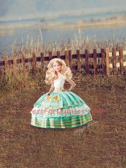 Discount Embroidery and Ruffled Layers Sweet 16 Dress Apple Green Lace Up Sleeveless Floor Length