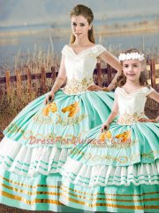 Discount Embroidery and Ruffled Layers Sweet 16 Dress Apple Green Lace Up Sleeveless Floor Length