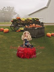 Exceptional Floor Length Lace Up Sweet 16 Dress Red And Black for Military Ball and Sweet 16 and Quinceanera with Embroidery and Ruffles