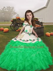 Floor Length Green Pageant Gowns For Girls Organza Sleeveless Embroidery and Ruffles