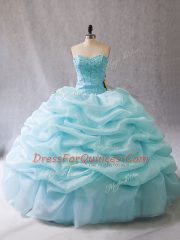 Aqua Blue Sleeveless Beading and Pick Ups Floor Length Quince Ball Gowns