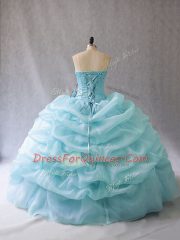 Aqua Blue Sleeveless Beading and Pick Ups Floor Length Quince Ball Gowns