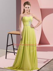 Popular Floor Length Lace Up Prom Party Dress Yellow Green for Prom and Party and Military Ball with Beading