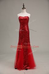 Popular Red Juniors Party Dress Prom and Party and Military Ball with Sequins Sweetheart Sleeveless Zipper