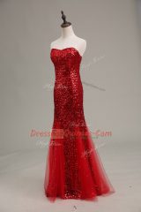 Popular Red Juniors Party Dress Prom and Party and Military Ball with Sequins Sweetheart Sleeveless Zipper