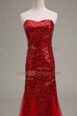 Popular Red Juniors Party Dress Prom and Party and Military Ball with Sequins Sweetheart Sleeveless Zipper