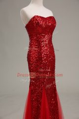 Popular Red Juniors Party Dress Prom and Party and Military Ball with Sequins Sweetheart Sleeveless Zipper
