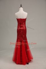 Popular Red Juniors Party Dress Prom and Party and Military Ball with Sequins Sweetheart Sleeveless Zipper