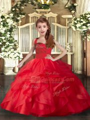 Super Sleeveless Lace Up Floor Length Ruffles and Ruching Pageant Dress Toddler
