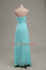 Aqua Blue Zipper Appliques and Ruching Sleeveless Floor Length
