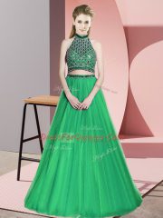 Suitable Beading Homecoming Dress Green Lace Up Sleeveless Floor Length