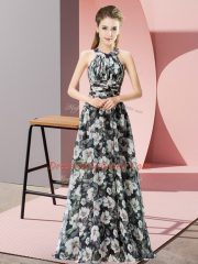 Popular Halter Top Sleeveless Zipper Prom Dress Black Chiffon