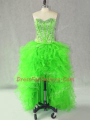 Lovely Organza Sleeveless High Low Prom Dress and Beading and Ruffles