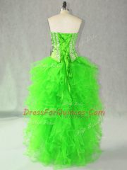 Lovely Organza Sleeveless High Low Prom Dress and Beading and Ruffles
