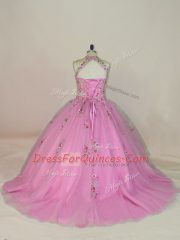 Ball Gowns Sleeveless Lilac Quinceanera Gown Brush Train Lace Up