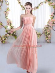 Great Chiffon Sleeveless Quinceanera Court Dresses Sweep Train and Beading