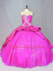 On Sale Sweetheart Sleeveless Satin and Tulle Quinceanera Gowns Beading and Embroidery Court Train Lace Up