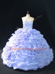 Fitting Lavender Sleeveless Embroidery and Pick Ups and Hand Made Flower Lace Up Quinceanera Dress