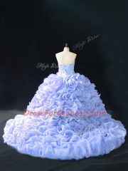 Fitting Lavender Sleeveless Embroidery and Pick Ups and Hand Made Flower Lace Up Quinceanera Dress