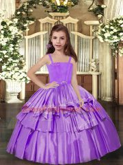 Lavender Ball Gowns Straps Sleeveless Floor Length Lace Up Ruffled Layers Little Girls Pageant Gowns