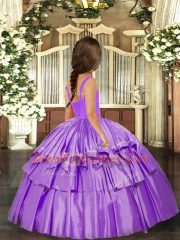 Lavender Ball Gowns Straps Sleeveless Floor Length Lace Up Ruffled Layers Little Girls Pageant Gowns