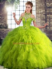 Tulle Sleeveless Floor Length 15 Quinceanera Dress and Beading and Ruffles