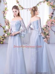 Glorious Cap Sleeves Lace Up Floor Length Lace Vestidos de Damas