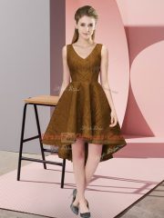 High Low A-line Sleeveless Brown Quinceanera Court of Honor Dress Zipper