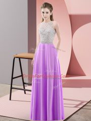 Custom Designed Lavender Sleeveless Beading Floor Length Dress for Prom
