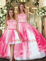 Charming Floor Length Three Pieces Sleeveless Hot Pink 15 Quinceanera Dress Clasp Handle